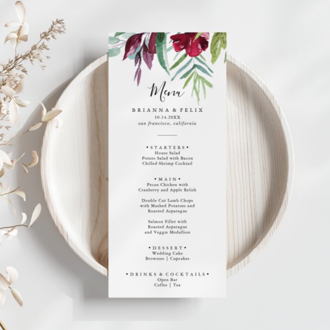 Calligraphy Tropical Coloured Floral Dinner Menu (Creator Uploaded)