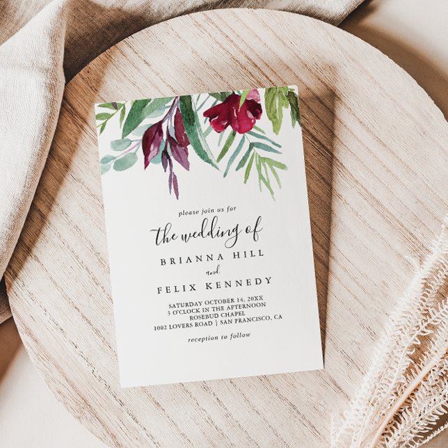 Calligraphy Tropical Coloured Floral The Wedding O Invitation (Creator Uploaded)