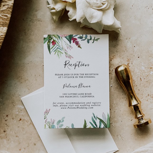 Calligraphy Tropical Floral Wedding Reception Enclosure Card (Creator Uploaded)
