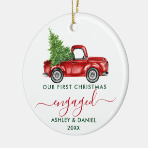 Calligraphy Truck First Christmas Engaged PHOTO Ceramic Tree Decoration