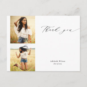 Calligraphy Two Photo Graduation Thank You Postcard