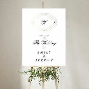 Calligraphy Typography Monogram Gold Deco Wedding Poster