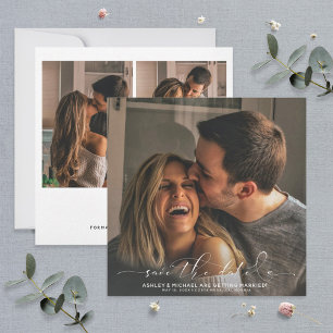 Calligraphy Typography Square 3 Photo Wedding Save The Date