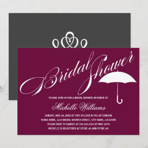 Calligraphy Umbrella Plum Bridal Shower Invitation