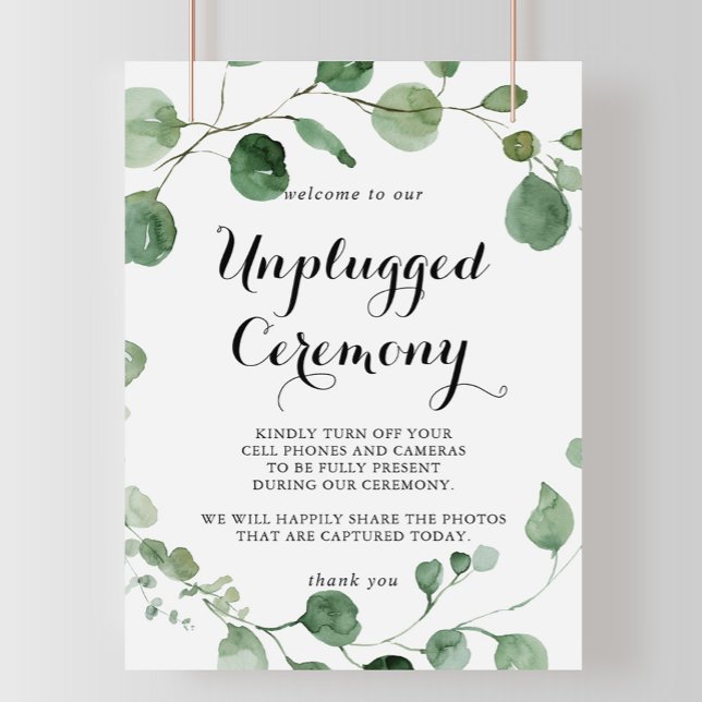 Calligraphy Unplugged Ceremony Eucalyptus Sign (Creator Uploaded)