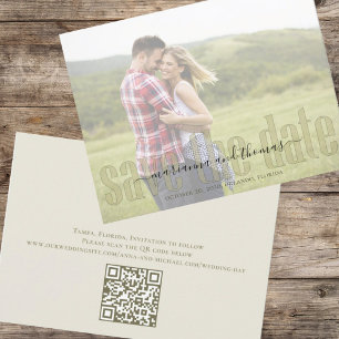 Calligraphy Vellum Simple Elegant Photo QR Code  Save The Date