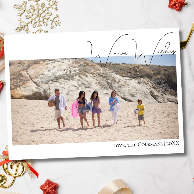 Calligraphy Warm Wishes |Two Beach Family Photo  Holiday Card (Creator Uploaded)