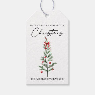 Calligraphy Watercolor Christmas Tree Red Bow Gift Tags
