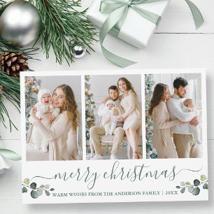 Calligraphy Watercolor Eucalyptus Green Christmas Holiday Card