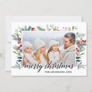 Calligraphy Watercolor Greenery Christmas Card