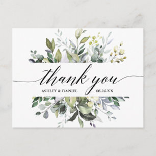 Calligraphy Watercolor Greenery Wedding Thank You Postcard