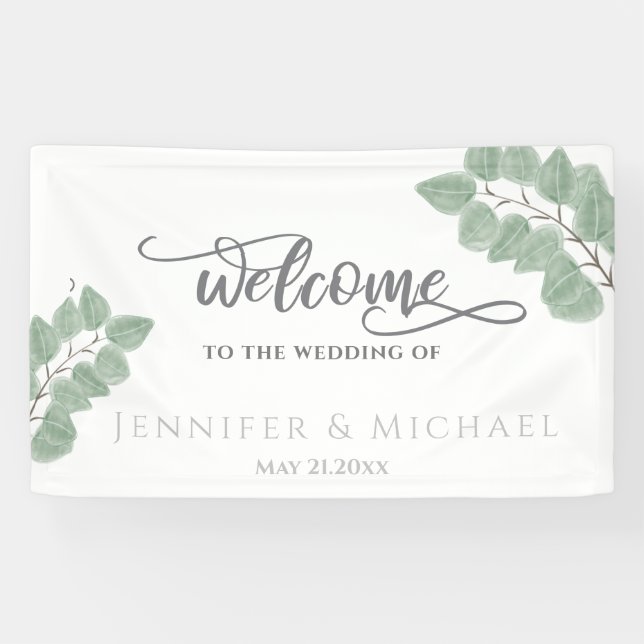 Calligraphy watercolor hand drawn eucalyptus banner (Horizontal)
