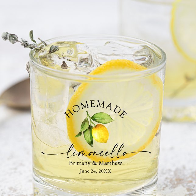 Calligraphy Watercolor Lemon Homemade Limoncello Whiskey Glass (Several styles to choose from.)