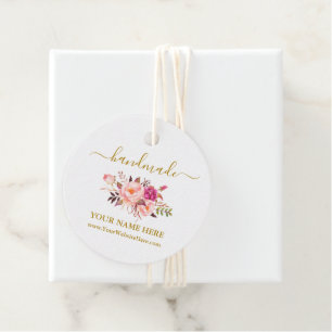Calligraphy Watercolor Pink Floral Handmade Gold Favour Tags