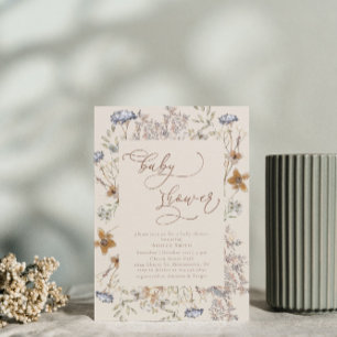 Calligraphy Watercolor Wildflower Baby Shower Invitation