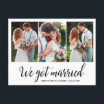 Calligraphy We Got Married 3 Photo Postcard<br><div class="desc">Modern Calligraphy Wedding 3 Photo We Got Married Announcement Postcard</div>