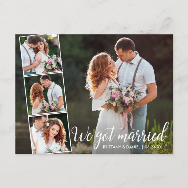 Calligraphy We Got Married 4 Photo Postcard (Front)