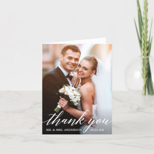 Calligraphy Wedding Bride and Groom Photo Note Thank You Card
