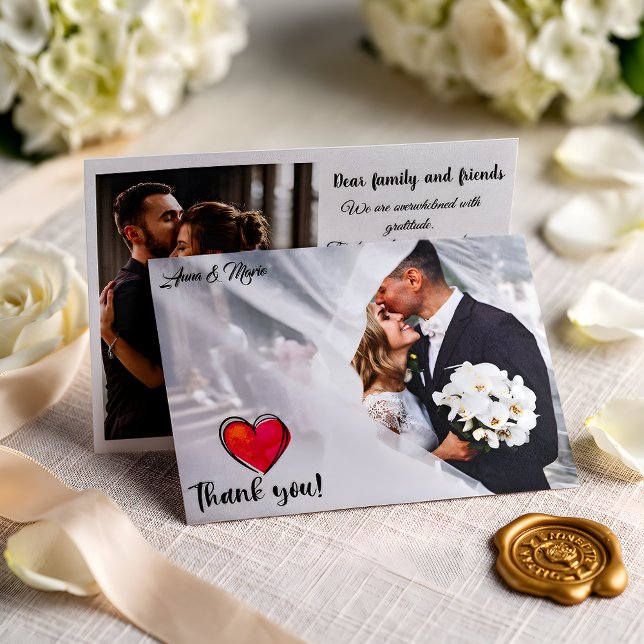Calligraphy Wedding Bride Groom Photo W Note Thank You Card (Creator Uploaded)