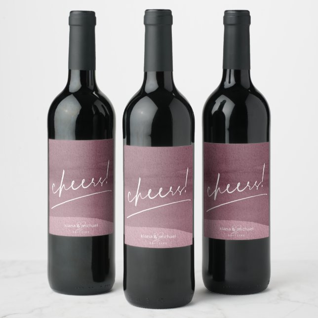 Calligraphy Wedding Cheers Mauve ID771 Wine Label (Bottles)