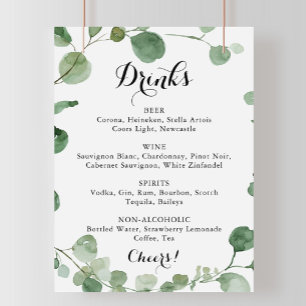 Calligraphy Wedding Drinks Menu Eucalyptus Sign