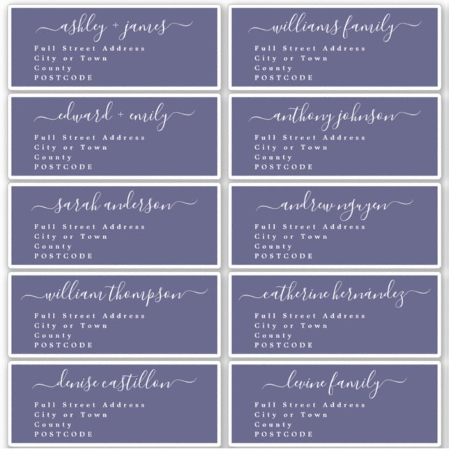 Calligraphy Wedding Guest Address Labels UK Layout (Front)