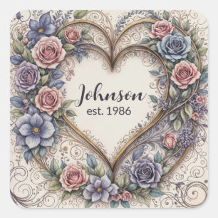 Calligraphy Wedding Heart Square Sticker