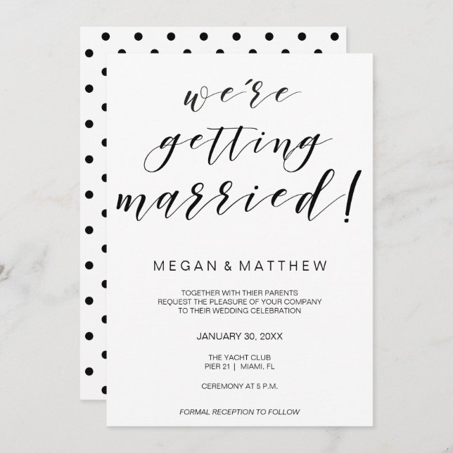 Calligraphy wedding invitation card black white (Front/Back)
