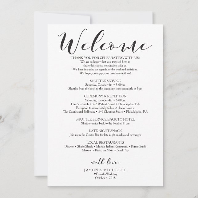 Calligraphy Wedding Itinerary - Wedding Welcome Invitation (Front)