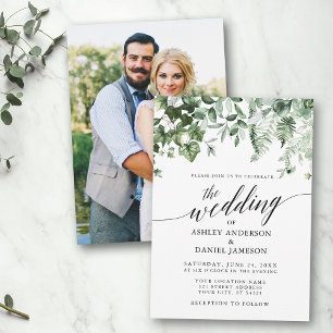 Calligraphy Wedding Ivy Sage Greenery Photo Invitation