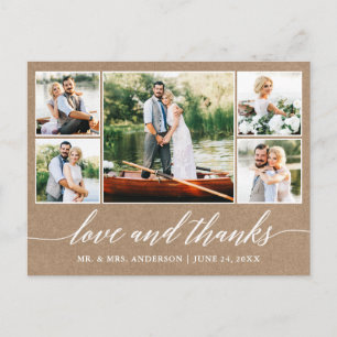 Calligraphy Wedding Kraft 5 Photo Love Thanks Postcard