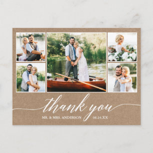 Calligraphy Wedding Kraft 5 Photo Thank You Postcard