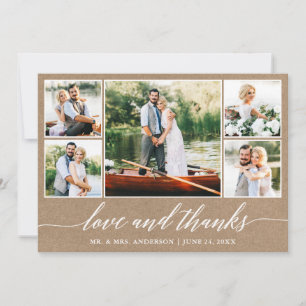 Calligraphy Wedding Kraft Love Thanks 5 Photo Thank You Card