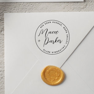Calligraphy Wedding Names & Round Return Address Self-inking Stamp