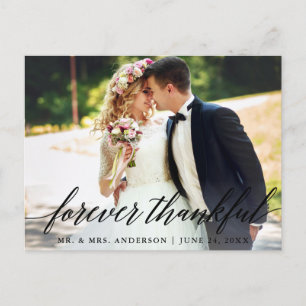 Calligraphy Wedding Photo Forever Thankful Postcard
