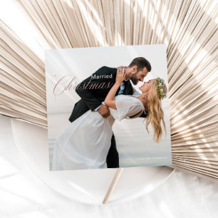 Calligraphy Wedding Photo Married Christmas  Holiday Card