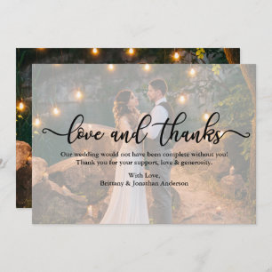 Calligraphy Wedding Photo Overlay Love Thanks Card