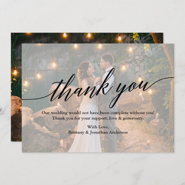 Calligraphy Wedding Photo Overlay Thank You Card (Front/Back)