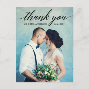 Calligraphy Wedding Photo Thank You Postcard