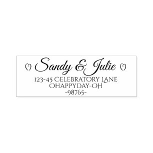 Calligraphy Wedding Return Address Stamper Hearts Self-inking Stamp