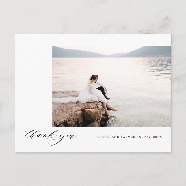 Calligraphy Wedding Thank you Photo Postcard (Front)