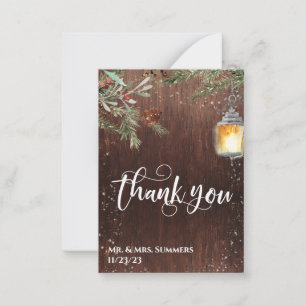 Calligraphy Wedding Thank You Winter Christmas Card