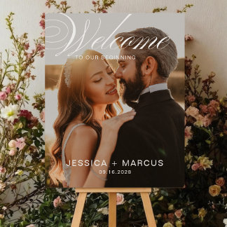 Calligraphy Wedding Welcome Sign Poster with Photo