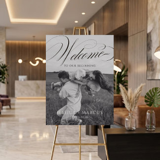 Calligraphy Wedding Welcome Sign Poster with Photo
