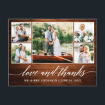 Calligraphy Wedding Wood 5 Photo Love Thanks Postcard<br><div class="desc">Modern Calligraphy Script 5 Photo Collage Wedding Love and Thanks Postcard - Rustic Country Wood</div>