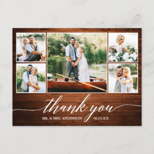Calligraphy Wedding Wood 5 Photo Thank You Postcard