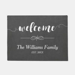 Calligraphy Welcome Chalkboard Family Name Doormat