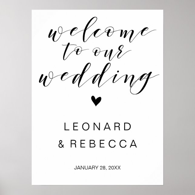 Calligraphy Welcome wedding sign black and white (Front)