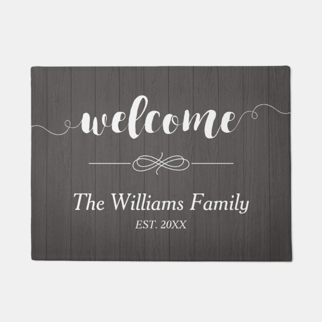 Calligraphy Welcome Wood | Family Name Doormat (Front)