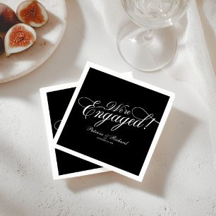 Calligraphy We're Engaged Engagement Party Black Napkin